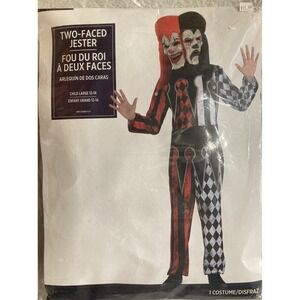 Two-Faced Jester Evil Clown Circus Carnival  Halloween Child Costume Large 12-14